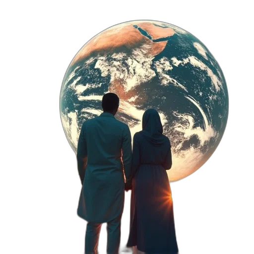 umbrella, jacket, concept art, outer space, sunset, fire, muslim, couple transparent PNG cut-out
