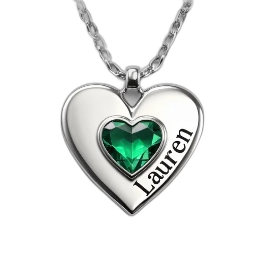jewelry, 3d render, green, silver, heart-shaped, pendant, name, lauren transparent PNG cut-out
