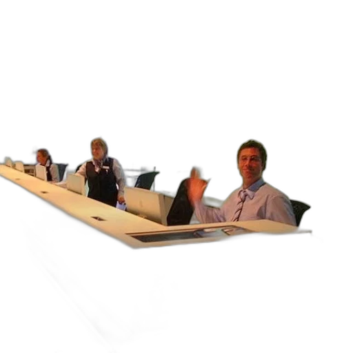 staff, furniture, 3d render, concept art, man, white, shirt, waving transparent PNG cut-out
