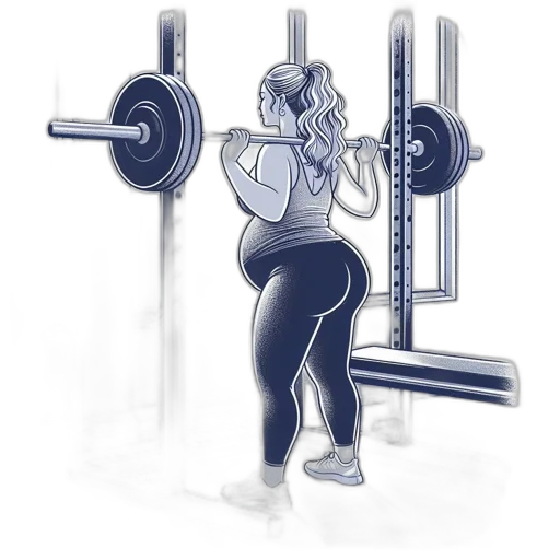 concept art, photorealistic, cartoon, woman, athletic, clothing, squatting, barbell transparent PNG cut-out