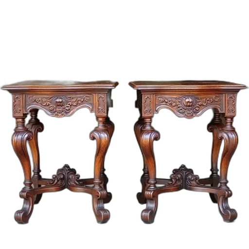 furniture, 3d render, two, antique, wooden, tables, ornate, carvings transparent PNG cut-out