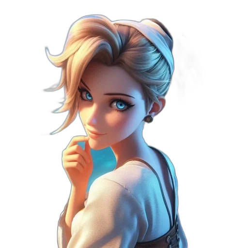 staff, face, dress, concept art, fantasy art, cartoon, comic book art, blue transparent PNG cut-out