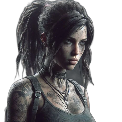 concept art, cyberpunk, fantasy art, photorealistic, close-up, portrait, female, character transparent PNG cut-out