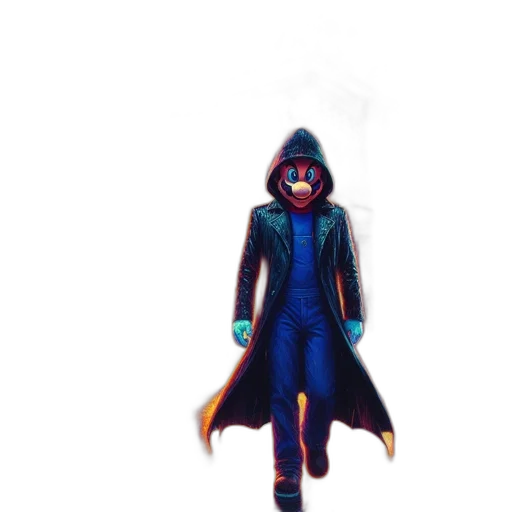 jacket, mask, staff, creature, concept art, 3d render, pixel art, comic book art transparent PNG cut-out