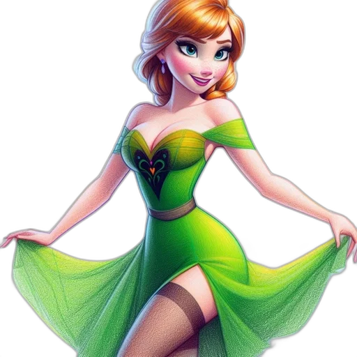 dress, concept art, cartoon, 3d render, fantasy art, green, animated, female transparent PNG cut-out