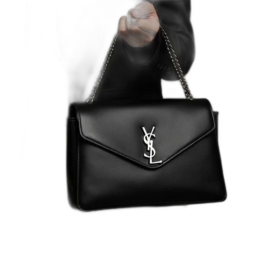 jewelry, 3d render, photorealistic, concept art, black, handbag, silver, logo transparent PNG cut-out