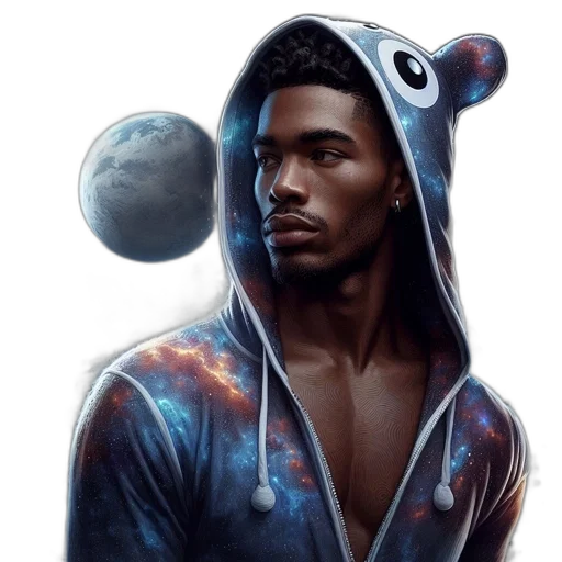 jacket, face, concept art, fantasy art, comic book art, photorealistic, outer space, man transparent PNG cut-out