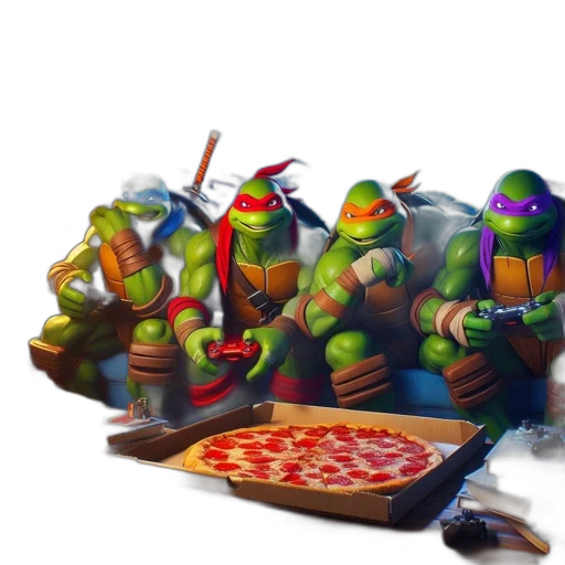food, concept art, 3d render, fantasy art, pixel art, four, anthropomorphic, turtle transparent PNG cut-out