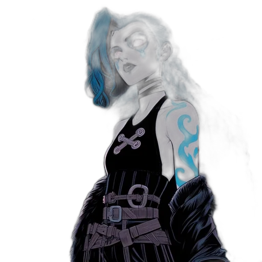 dress, robot, cyberpunk, concept art, comic book art, fantasy art, outer space, blue transparent PNG cut-out