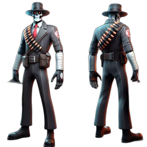 jacket, concept art, 3d render, skeletal, figure, wearing, suit, fedora transparent PNG cut-out