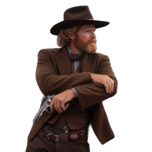 staff, hat, jacket, concept art, photorealistic, 3d render, man, western transparent PNG cut-out
