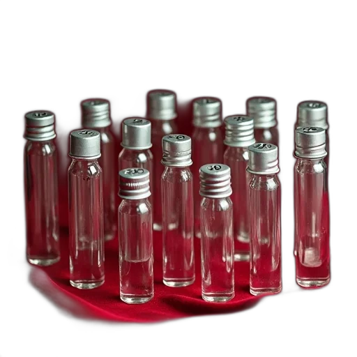 bottle, red, collection, variously, sized, glass, vials, metallic transparent PNG cut-out