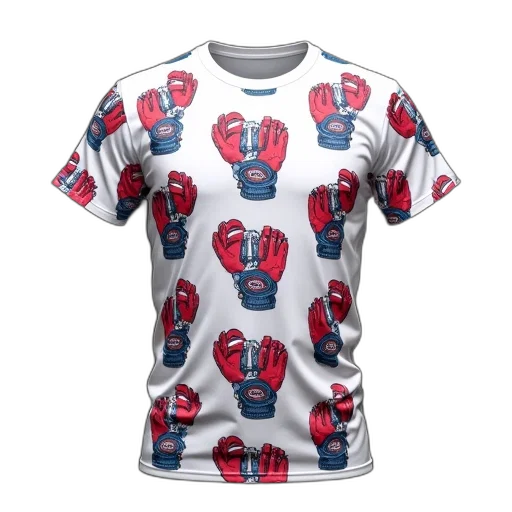 white, t-shirt, pattern, red, blue, baseball, gloves, black transparent PNG cut-out