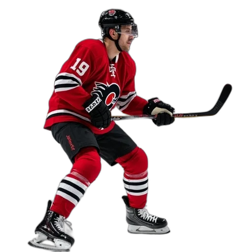 professional, hockey, player, crouched, position, ice, holding, stick transparent PNG cut-out