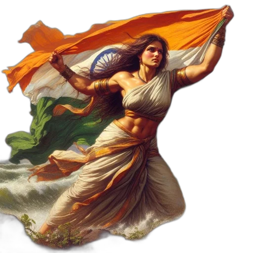woman, traditional, indian, attire, holds, flag, dramatic, pose transparent PNG cut-out