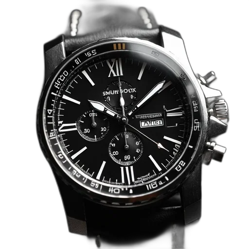black, silver, wristwatch, strap, dial, featuring, roman, numerals transparent PNG cut-out