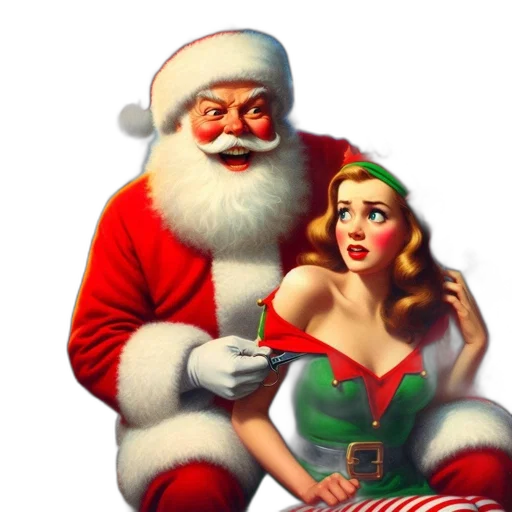 photorealistic, santa, claus, interacts, elf, while, other, elves transparent PNG cut-out