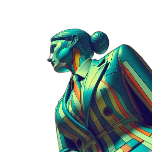 robot, dress, face, jacket, cyberpunk, concept art, 3d render, vaporwave transparent PNG cut-out