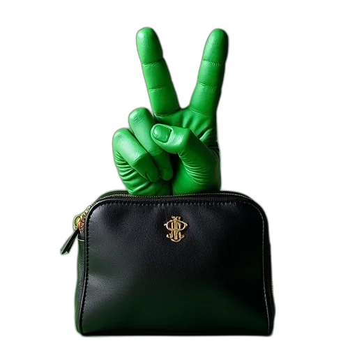 green, black, purse, holding transparent PNG cut-out