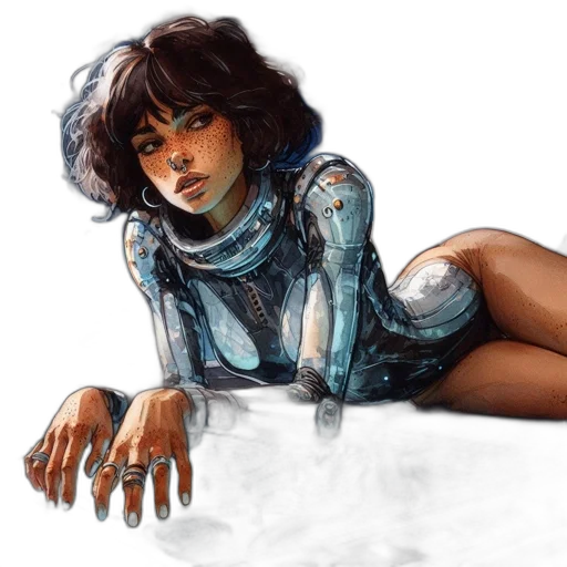 robot, comic book art, concept art, fantasy art, cyberpunk, outer space, underwater, blue transparent PNG cut-out