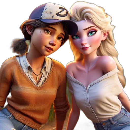hat, 3d render, concept art, photorealistic, fantasy art, two, female, cartoon transparent PNG cut-out