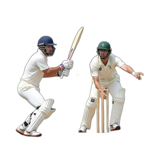 cricket, match, progress, grassy, field, two, players, action transparent PNG cut-out