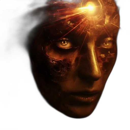 mask, face, robot, concept art, photorealistic, 3d render, fantasy art, fire transparent PNG cut-out