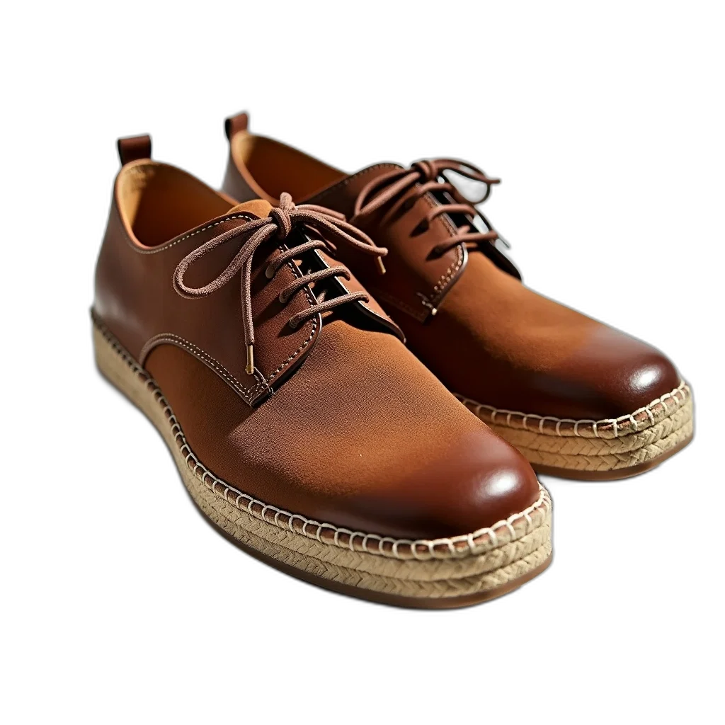 shoes, 3d render, photorealistic, pair, brown, leather, lace-up, front transparent PNG cut-out
