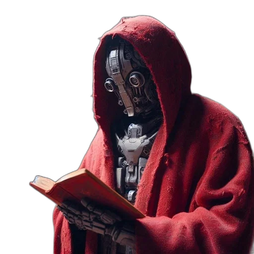 mask, jacket, robot, face, cyberpunk, concept art, hooded, figure transparent PNG cut-out