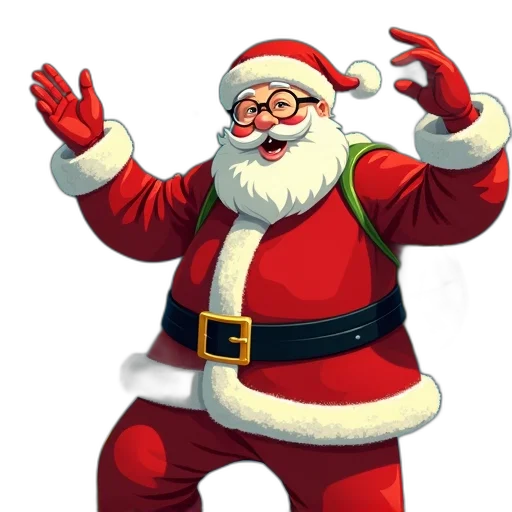 3d render, santa, claus, cartoon, wearing, glasses, dancing, beater transparent PNG cut-out