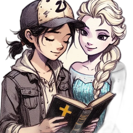 crown, cartoon, comic book art, pixel art, anime, two, characters, one transparent PNG cut-out