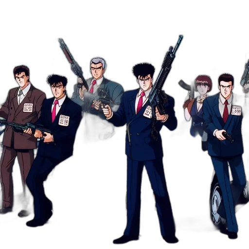 staff, concept art, cartoon, anime, comic book art, characters, suits, ties transparent PNG cut-out
