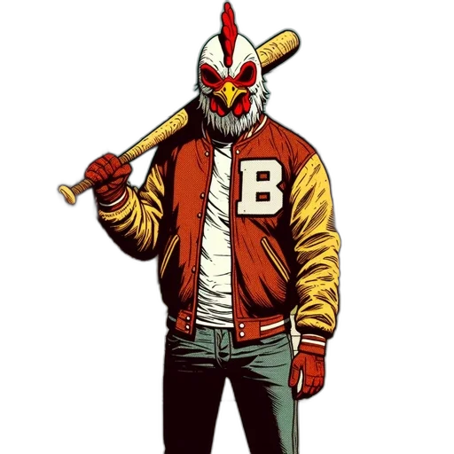 jacket, robot, mask, weapon, comic book art, concept art, pixel art, cartoon transparent PNG cut-out