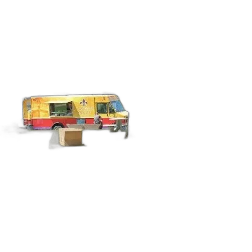 car, food, 3d render, concept art, yellow, red, truck, sits transparent PNG cut-out