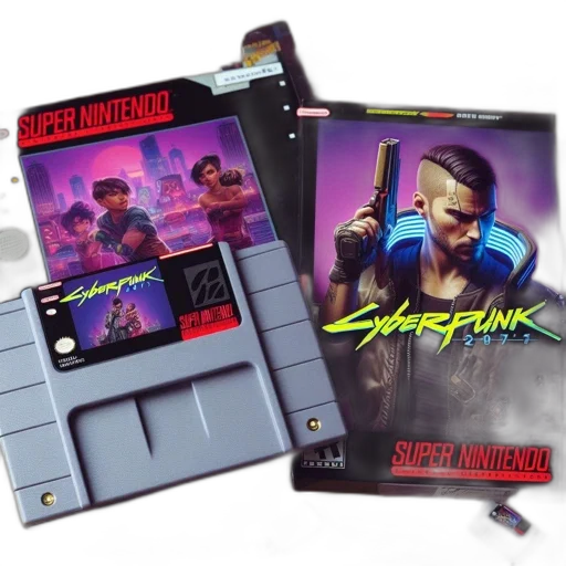 cyberpunk, vaporwave, concept art, display, shows, snes, 2077, game transparent PNG cut-out