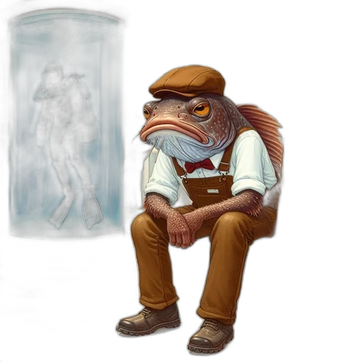 creature, staff, jacket, animal, concept art, fantasy art, 3d render, watercolor transparent PNG cut-out