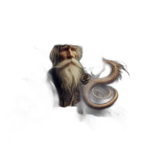 dragon, creature, hair, staff, fantasy art, concept art, 3d render, photorealistic transparent PNG cut-out