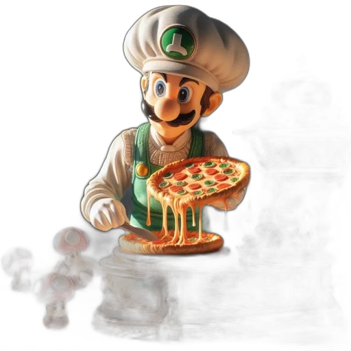 food, concept art, 3d render, watercolor, pixel art, green, luigi, dressed transparent PNG cut-out