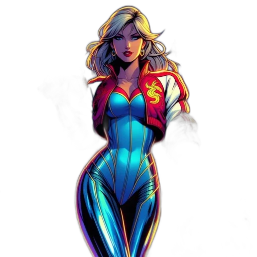 comic book art, concept art, cartoon, fantasy art, neon, colorful, blue, red transparent PNG cut-out
