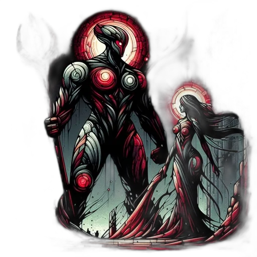 robot, concept art, fantasy art, comic book art, pixel art, fire, red, dark transparent PNG cut-out