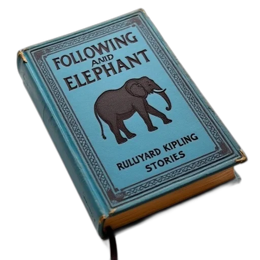 animal, vintage, book, blue, cover, featuring, elephant, illustration transparent PNG cut-out