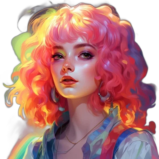 face, hair, fantasy art, concept art, vaporwave, photorealistic, neon lights, fire transparent PNG cut-out