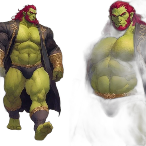 concept art, fantasy art, comic book art, 3d render, green, red, two, depictions transparent PNG cut-out