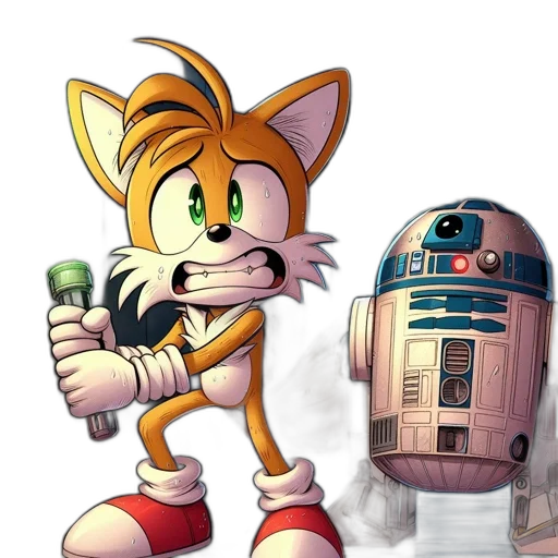 robot, concept art, pixel art, 3d render, comic book art, sonic, hedgehog, wields transparent PNG cut-out