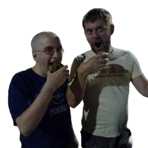 staff, food, two, men, eating, ice, cream, front transparent PNG cut-out