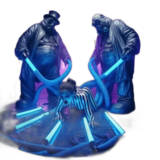 concept art, cyberpunk, 3d render, blue, two, humanoid, figures, gas transparent PNG cut-out