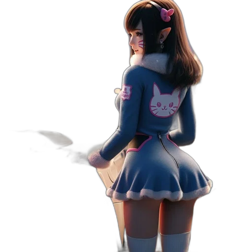 dress, staff, jacket, weapon, concept art, 3d render, anime, fantasy art transparent PNG cut-out