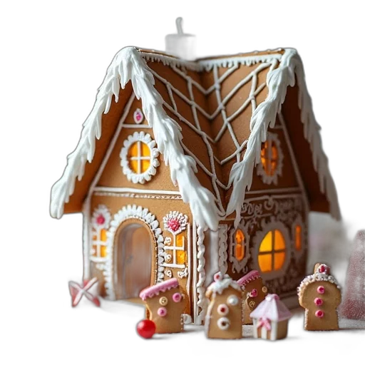 3d render, snow, gingerbread, house, fact, families transparent PNG cut-out