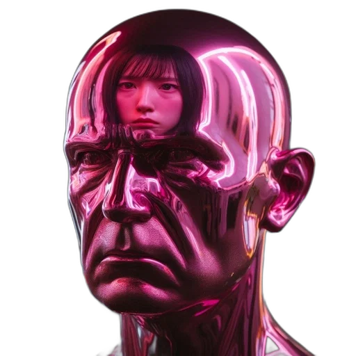 robot, face, mask, creature, cyberpunk, concept art, 3d render, vaporwave transparent PNG cut-out