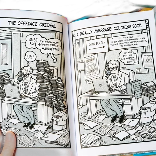comic book art, coloring, book, overwhelmed, man, sits, his, desk transparent PNG cut-out
